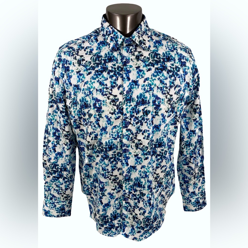 Robert Graham Men's Blue White Floral Abstract Button Down Shirt XL